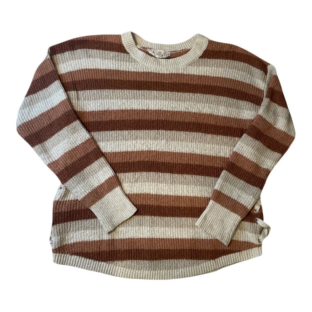 Pink Republic Striped Sweater Womens Medium Ivy Copper Lace Up Sides Waffle Knit